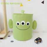 Fabric Storage Basket Collapsible Waterproof Cartoon Canvas Toy Organizer Laundry Basket for Playroom Bedroom Green Monster Three Layers Thickened 35x40cm / 13.8x15.7in - 45-Degree Angle