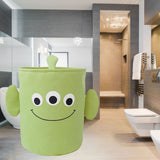 Fabric Storage Basket Collapsible Waterproof Cartoon Canvas Toy Organizer Laundry Basket for Playroom Bedroom Green Monster Three Layers Thickened 35x40cm / 13.8x15.7in