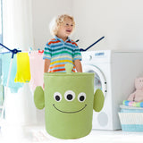 Fabric Storage Basket Collapsible Waterproof Cartoon Canvas Toy Organizer Laundry Basket for Playroom Bedroom Green Monster Three Layers Thickened 35x40cm / 13.8x15.7in