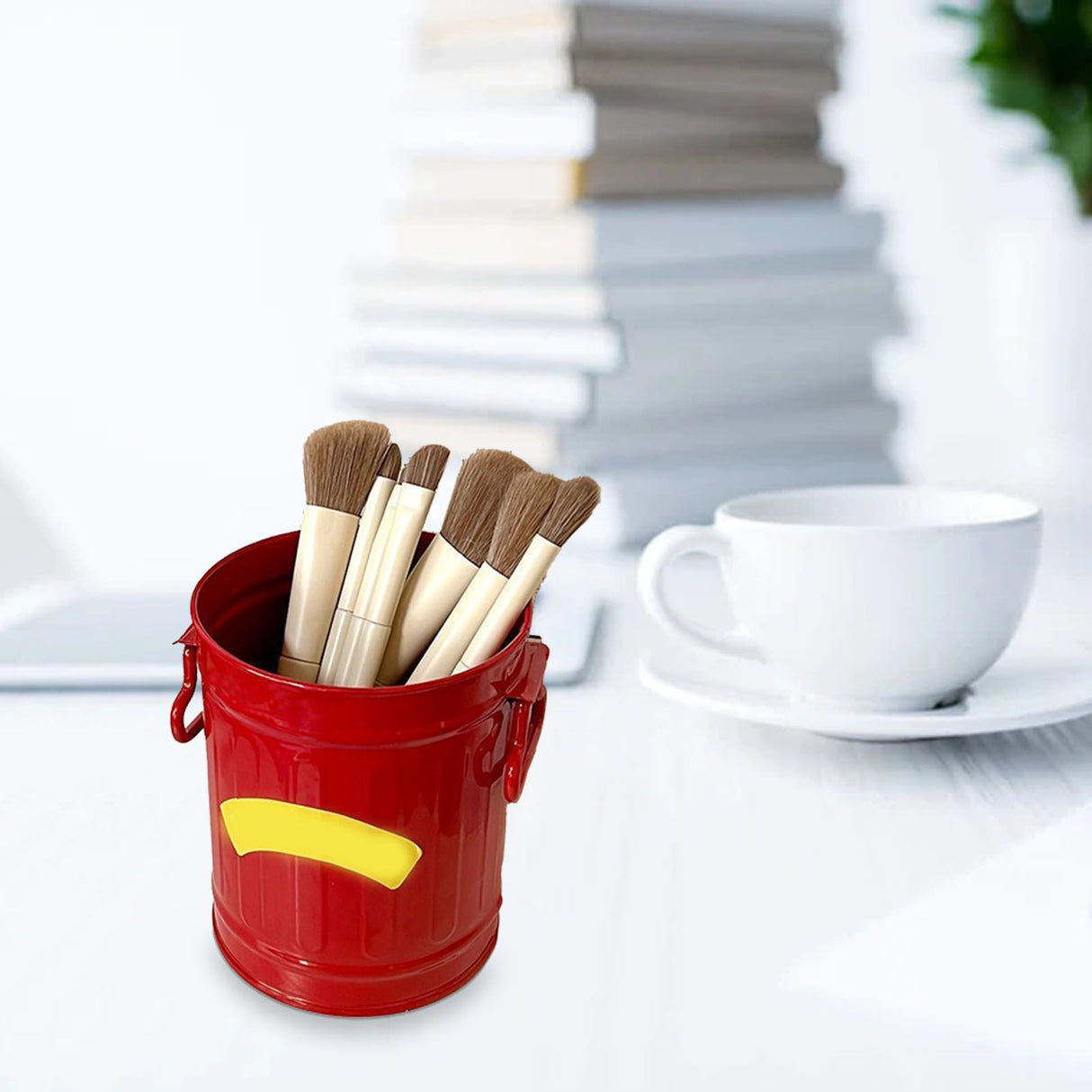 Pen Holder Metal Large Capacity Cute Practical Office Desk Pencil Holder for Study Classroom Red Free Size