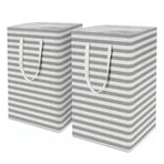 2PCS Laundry Basket Reinforced Long Handle Precise Stitching Foldable Cloth Canvas Baskets for Home