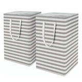 2PCS Laundry Basket Reinforced Long Handle Precise Stitching Foldable Cloth Canvas Baskets for Home