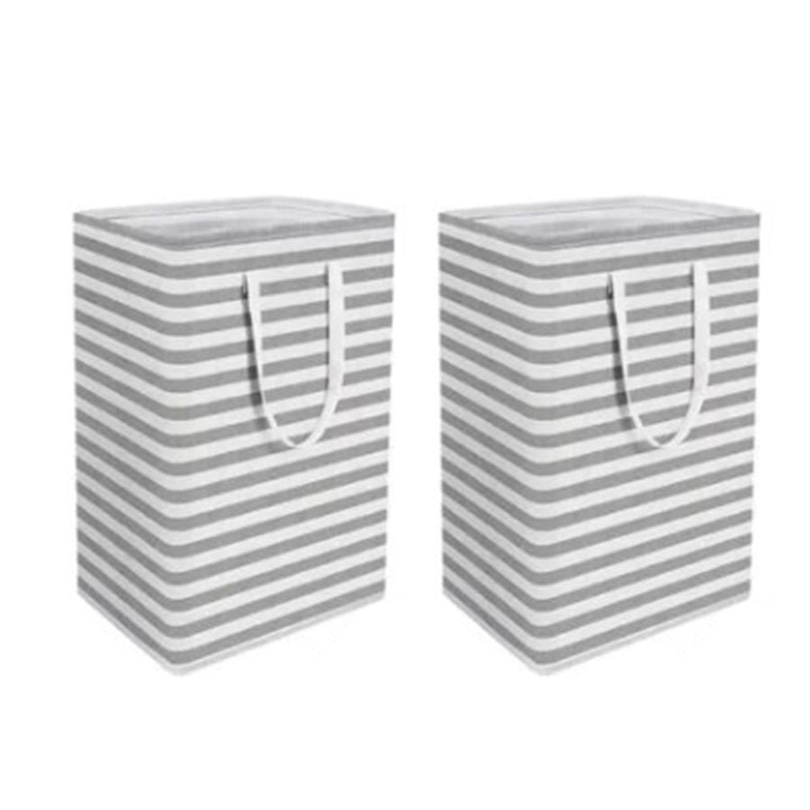 2PCS Laundry Basket Reinforced Long Handle Precise Stitching Foldable Cloth Canvas Baskets for Home