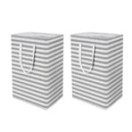 2PCS Laundry Basket Reinforced Long Handle Precise Stitching Foldable Cloth Canvas Baskets for Home