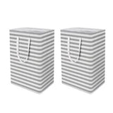 2PCS Laundry Basket Reinforced Long Handle Precise Stitching Foldable Cloth Canvas Baskets for Home - Side View