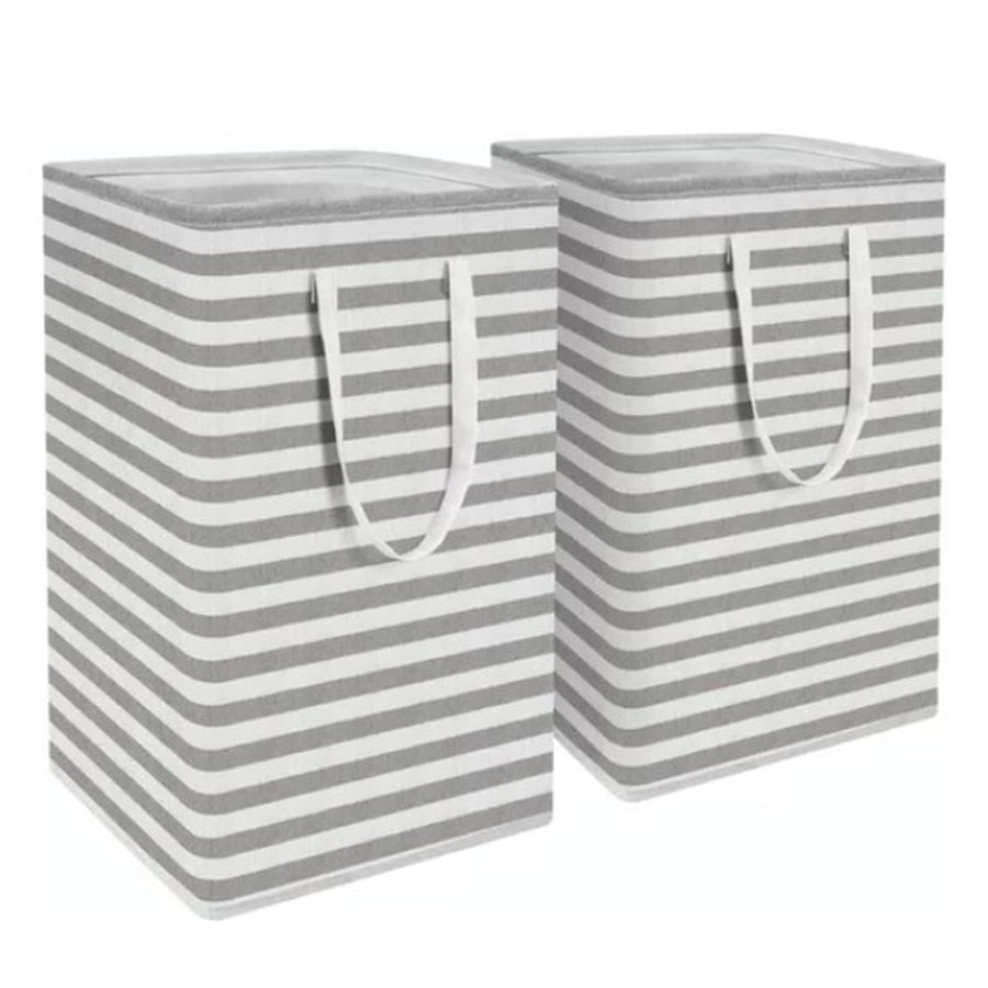 2PCS Laundry Basket Reinforced Long Handle Precise Stitching Foldable Cloth Canvas Baskets for Home
