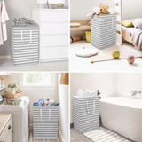 2PCS Laundry Basket Reinforced Long Handle Precise Stitching Foldable Cloth Canvas Baskets for Home - Low Angle