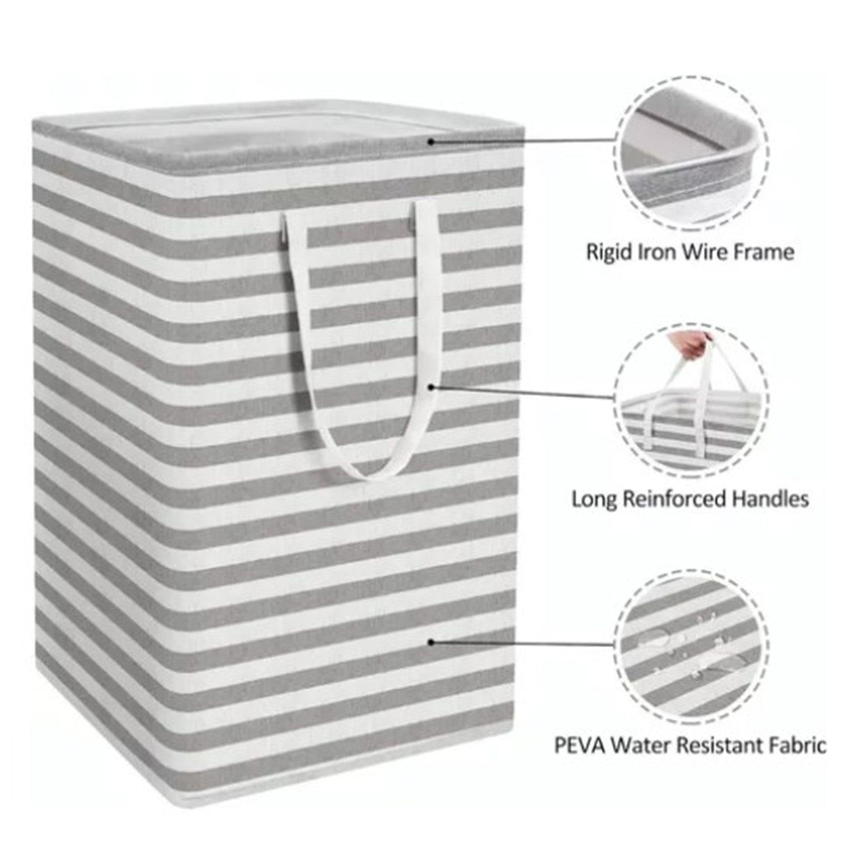 2PCS Laundry Basket Reinforced Long Handle Precise Stitching Foldable Cloth Canvas Baskets for Home