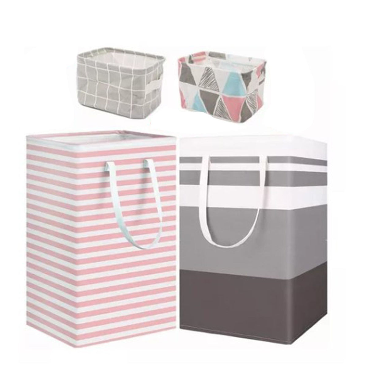 4PCS Fabric Storage Bag 2 Long Handles Easy Grasp Waterproof Coating Foldable Laundry Basket for Bedroom Bathroom