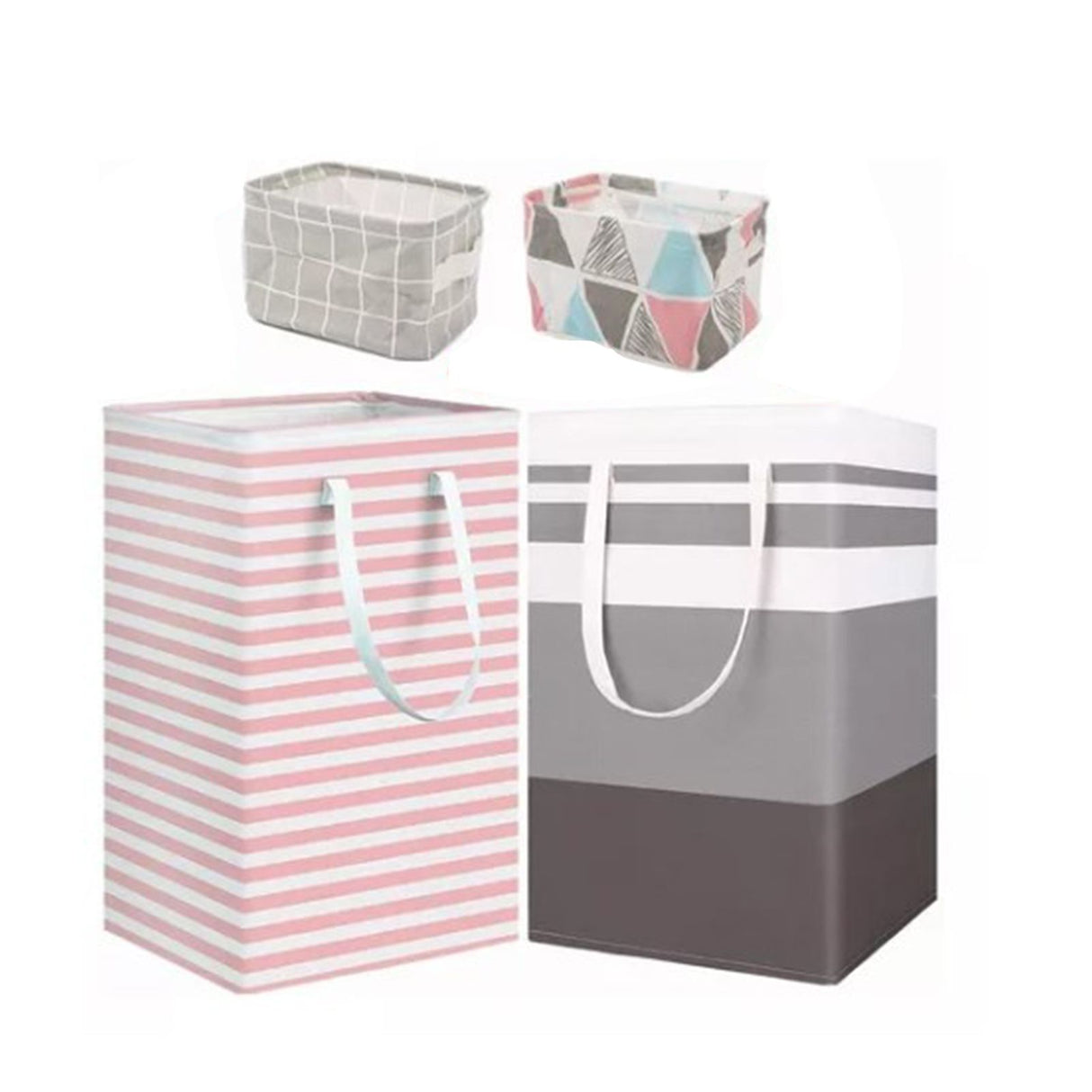 4PCS Fabric Storage Bag 2 Long Handles Easy Grasp Waterproof Coating Foldable Laundry Basket for Bedroom Bathroom