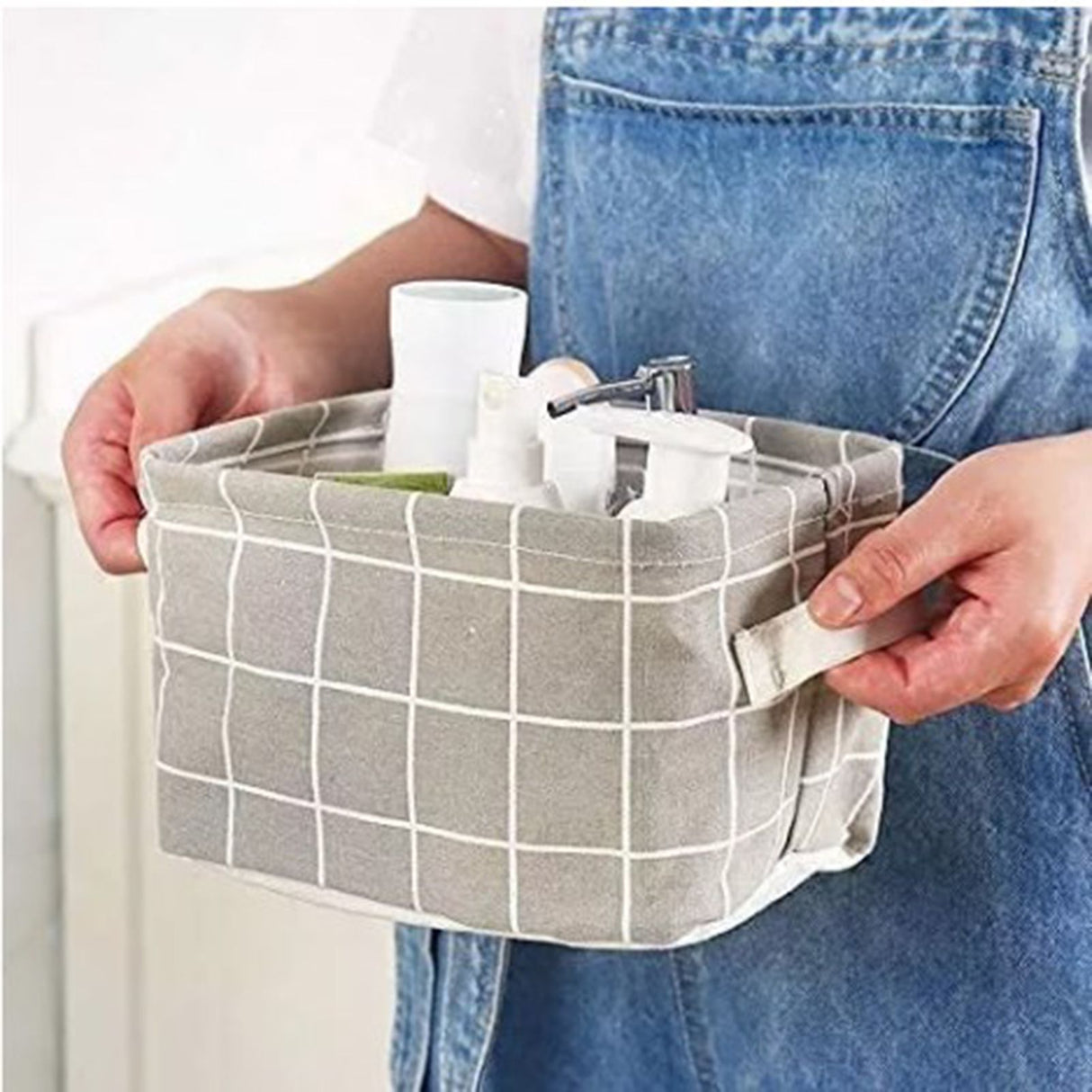 4PCS Fabric Storage Bag 2 Long Handles Easy Grasp Waterproof Coating Foldable Laundry Basket for Bedroom Bathroom