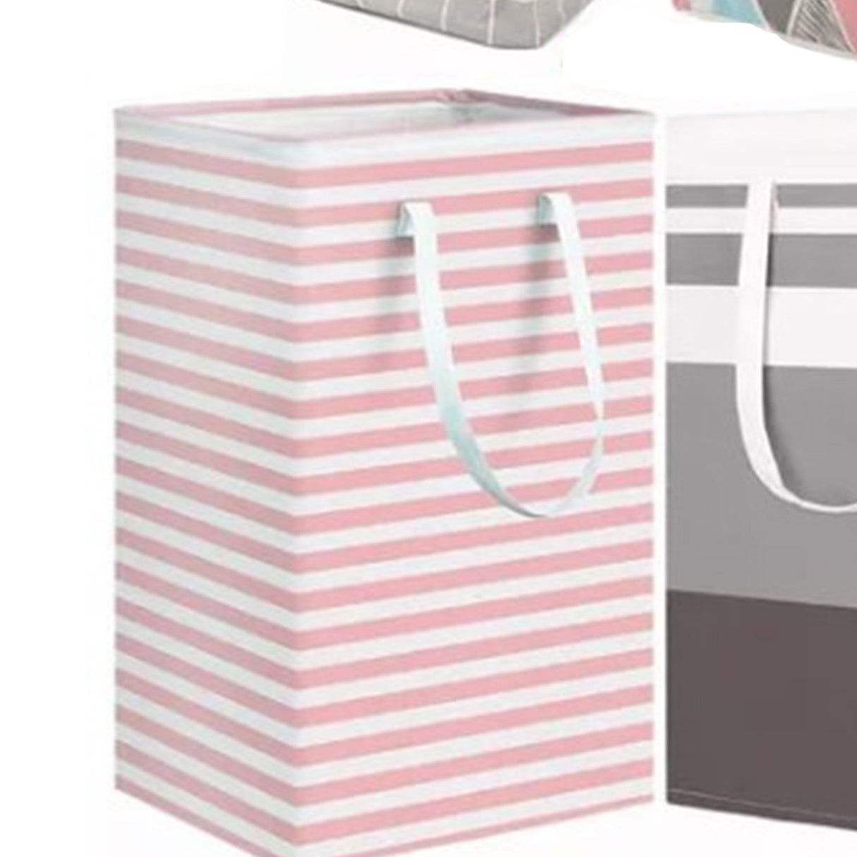 4PCS Fabric Storage Bag 2 Long Handles Easy Grasp Waterproof Coating Foldable Laundry Basket for Bedroom Bathroom