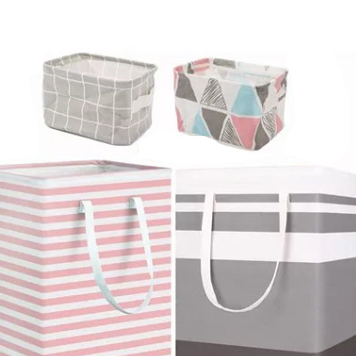4PCS Fabric Storage Bag 2 Long Handles Easy Grasp Waterproof Coating Foldable Laundry Basket for Bedroom Bathroom