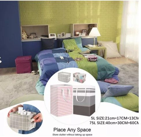 4PCS Fabric Storage Bag 2 Long Handles Easy Grasp Waterproof Coating Foldable Laundry Basket for Bedroom Bathroom
