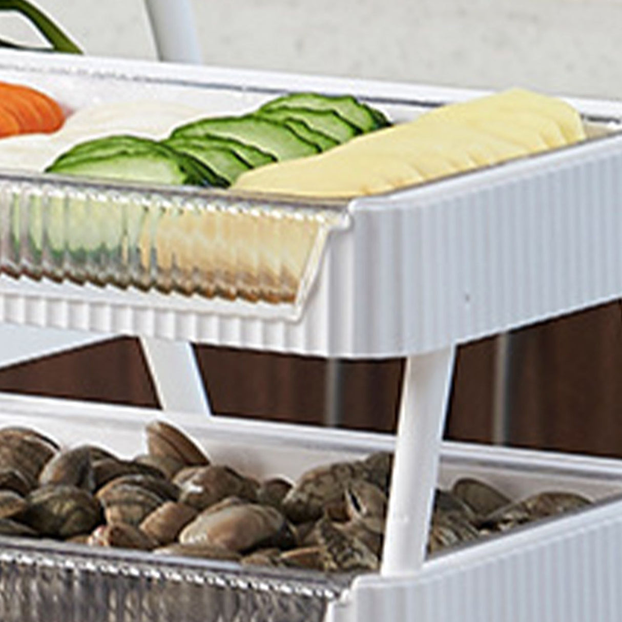 Food Preparation Plate Stackable Foldable Double Layer Hollow Drainage Hot Pot Serving Tray for Kitchen L