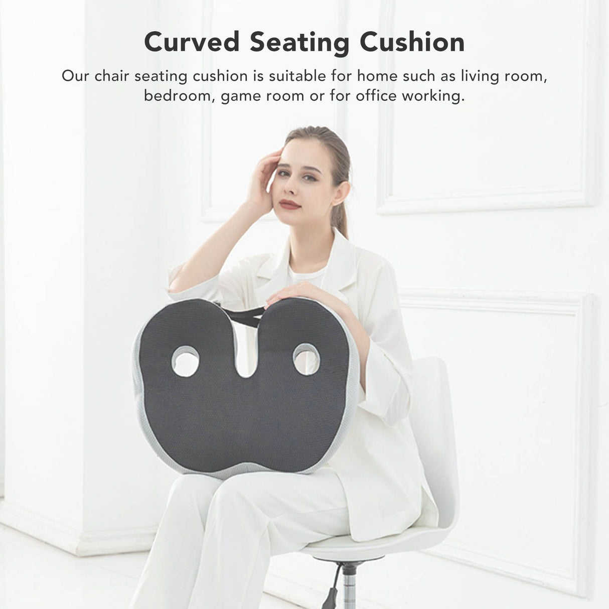 Seating Cushion Soft Comfortable Breathable Buckle Curved Chair Cushion for Office Working Dark Gray 48x39x14cm/18.9x15.4x5.5in(Approx.)