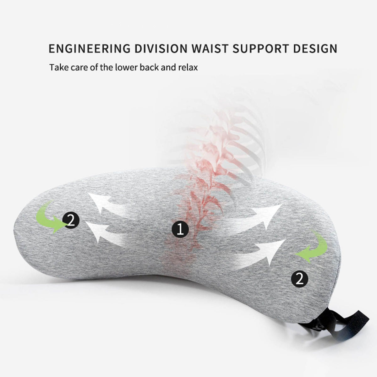 Lumbar Support Pillow Memory Foam Soft Good Resilience Reduce Pressure Ergonomic Back Waist Support Cushion Light Gray 47x21x13cm/18.5x8.3x5.1in