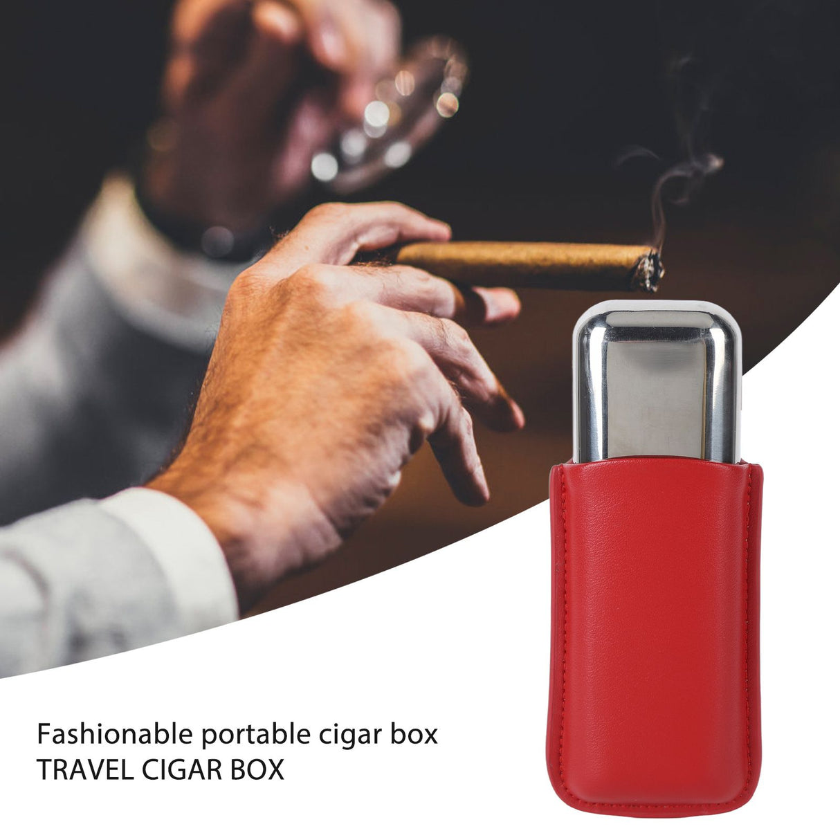 Cigar Case Holder Portable Leather 2 Holder Cigar Case with Stainless Steel Tube for Outdoor Travel Red