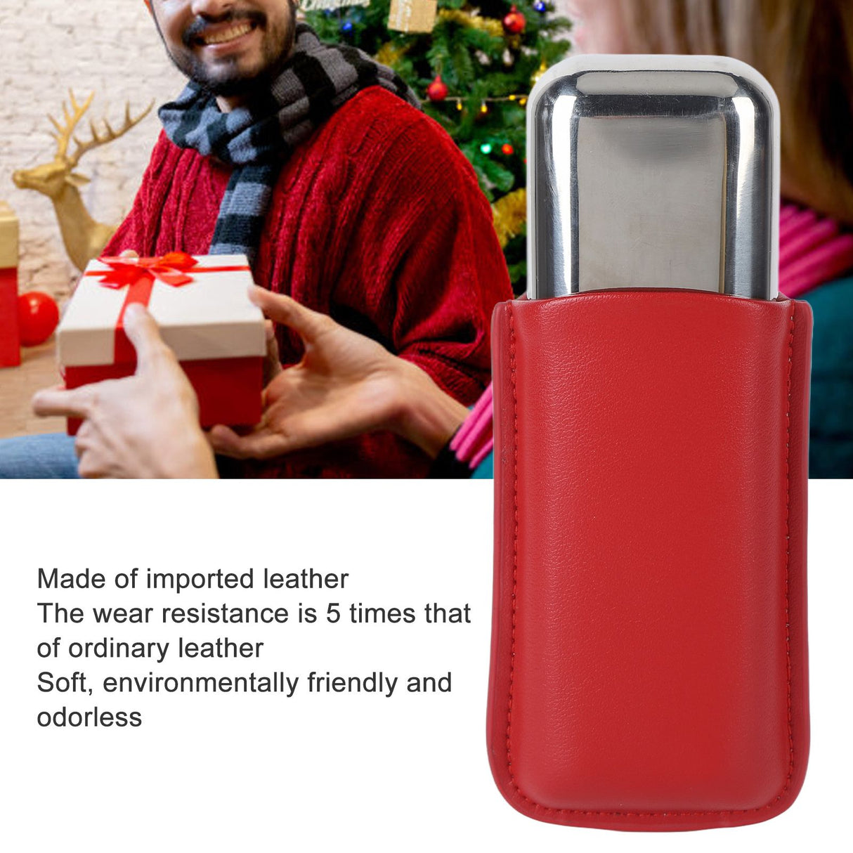 Cigar Case Holder Portable Leather 2 Holder Cigar Case with Stainless Steel Tube for Outdoor Travel Red