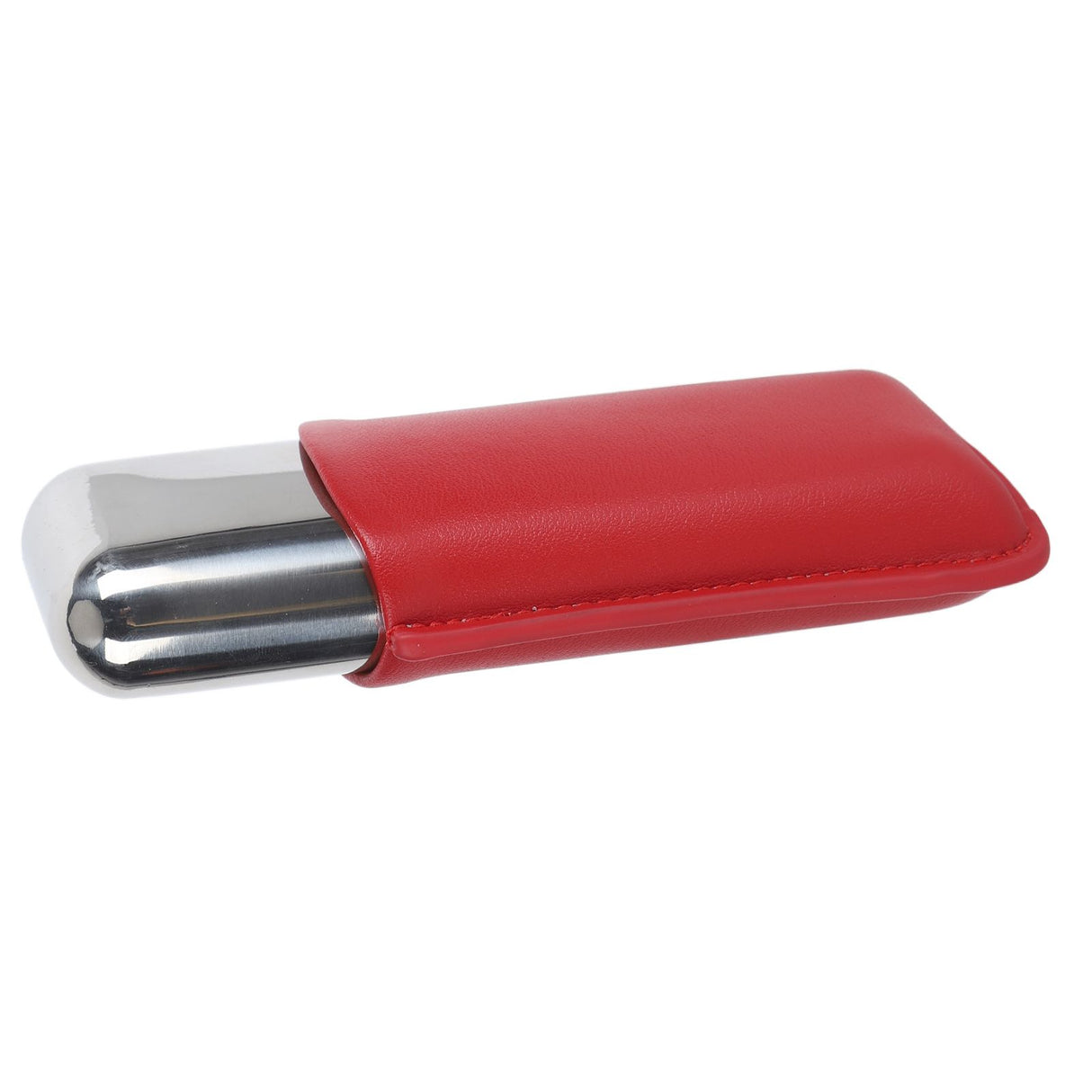 Cigar Case Holder Portable Leather 2 Holder Cigar Case with Stainless Steel Tube for Outdoor Travel Red