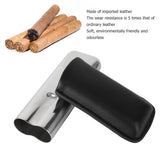 Cigar Case Holder Portable Leather 2 Holder Cigar Case with Stainless Steel Tube for Outdoor Travel Black - Front View