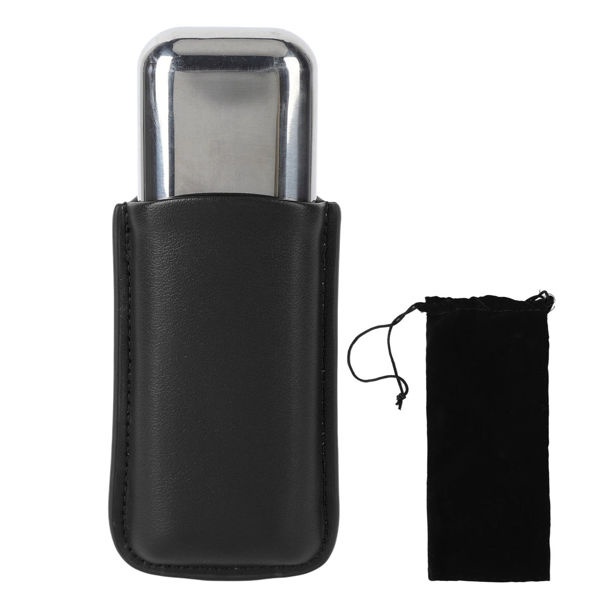 Cigar Case Holder Portable Leather 2 Holder Cigar Case with Stainless Steel Tube for Outdoor Travel Black