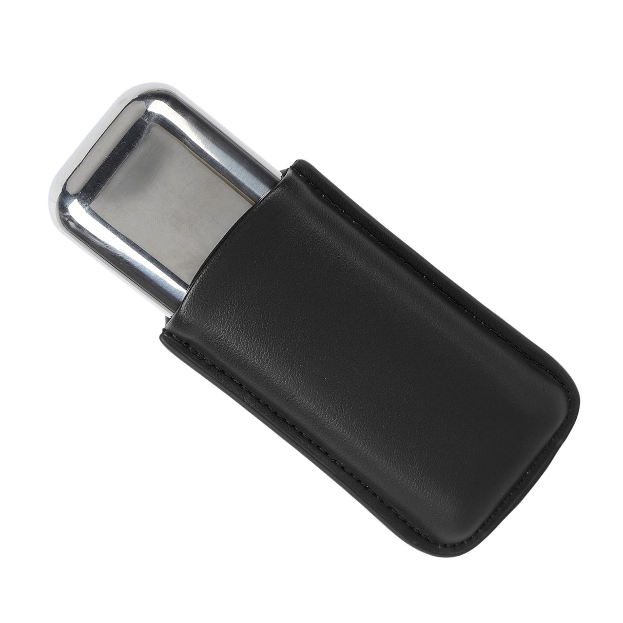 Cigar Case Holder Portable Leather 2 Holder Cigar Case with Stainless Steel Tube for Outdoor Travel Black
