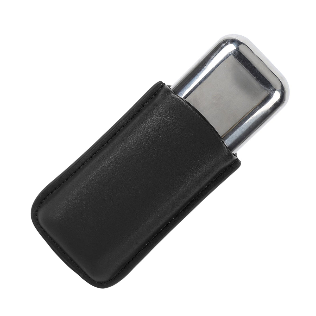 Cigar Case Holder Portable Leather 2 Holder Cigar Case with Stainless Steel Tube for Outdoor Travel Black