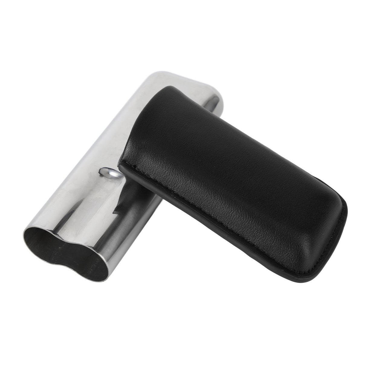 Cigar Case Holder Portable Leather 2 Holder Cigar Case with Stainless Steel Tube for Outdoor Travel Black