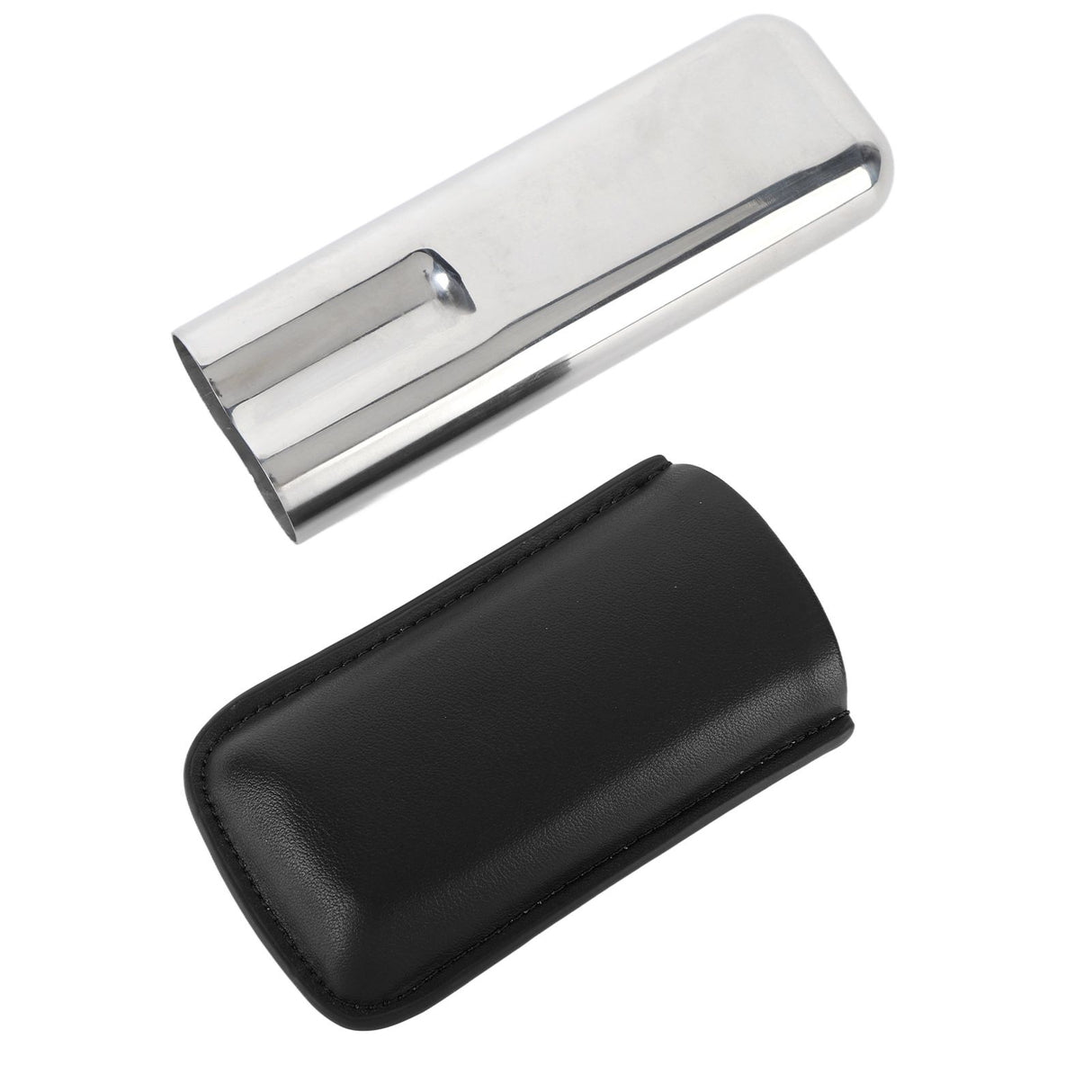 Cigar Case Holder Portable Leather 2 Holder Cigar Case with Stainless Steel Tube for Outdoor Travel Black