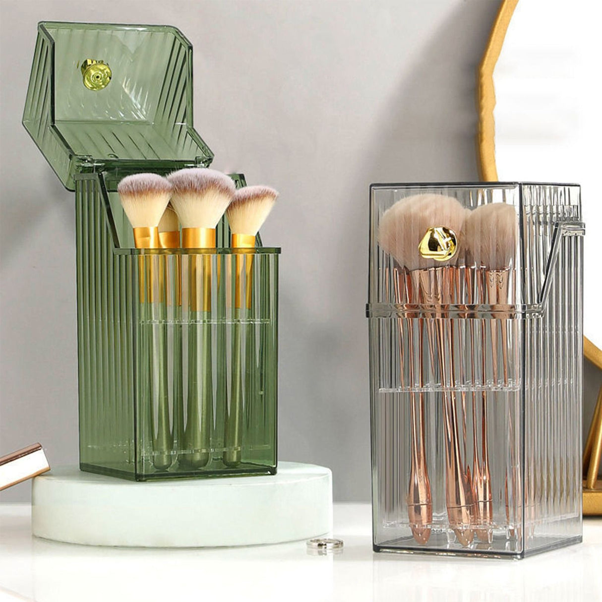 Cosmetic Brush Storage Box Luxurious Makeup Organizer Light Luxury Makeup Storage Box Desktop Eyebrow Pencil Powder Blusher Holder Green Free Size