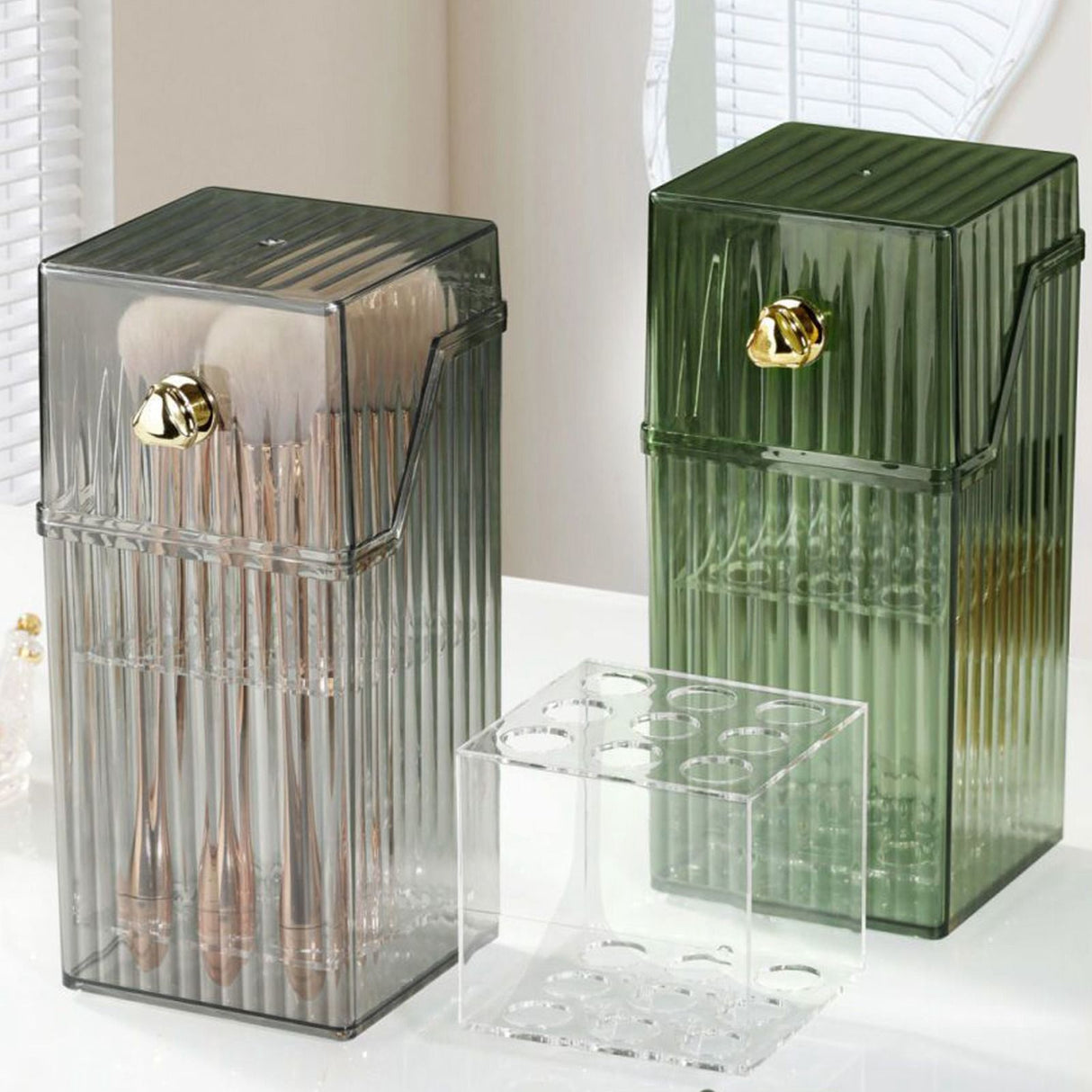 Cosmetic Brush Storage Box Luxurious Makeup Organizer Light Luxury Makeup Storage Box Desktop Eyebrow Pencil Powder Blusher Holder Green Free Size