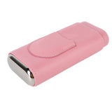 3 Fingers Cigar Case Fashion Elegant Faux Leather Ligthweight Portable Cigar Humidor Box for Travel Daily Pink - Close-Up Angle