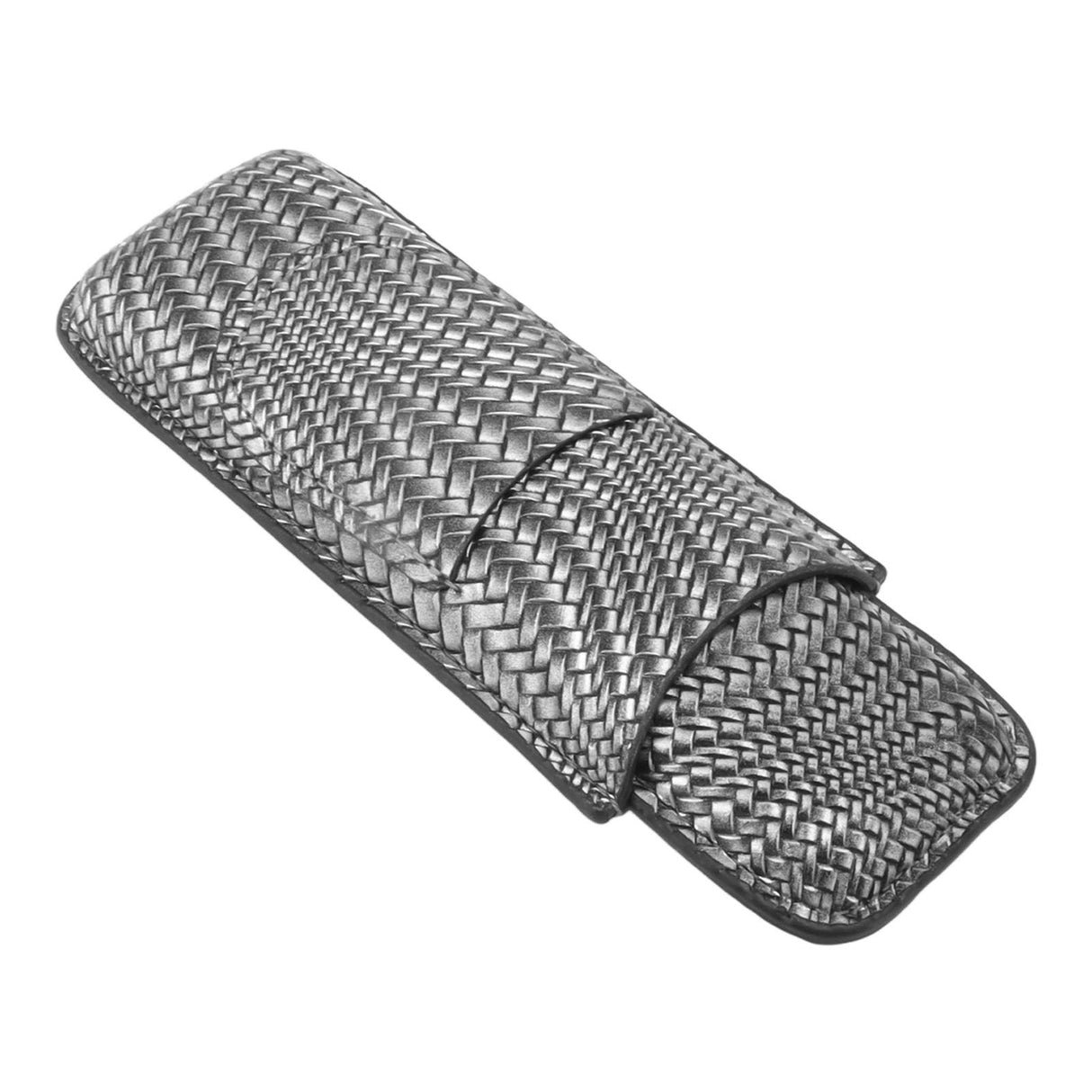 Cigar Case Holder Elegant Vintage Style Woven Pattern Leather Portable 2 Holder Cigar Case Silver