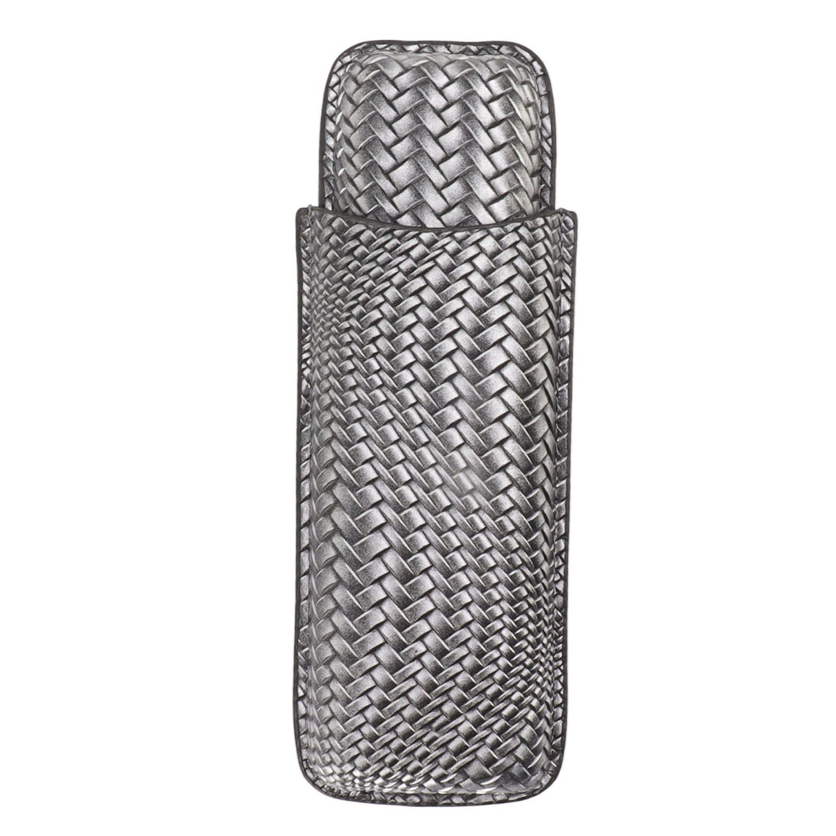 Cigar Case Holder Elegant Vintage Style Woven Pattern Leather Portable 2 Holder Cigar Case Silver