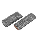 Cigar Case Holder Elegant Vintage Style Woven Pattern Leather Portable 2 Holder Cigar Case Silver - Close-Up Angle