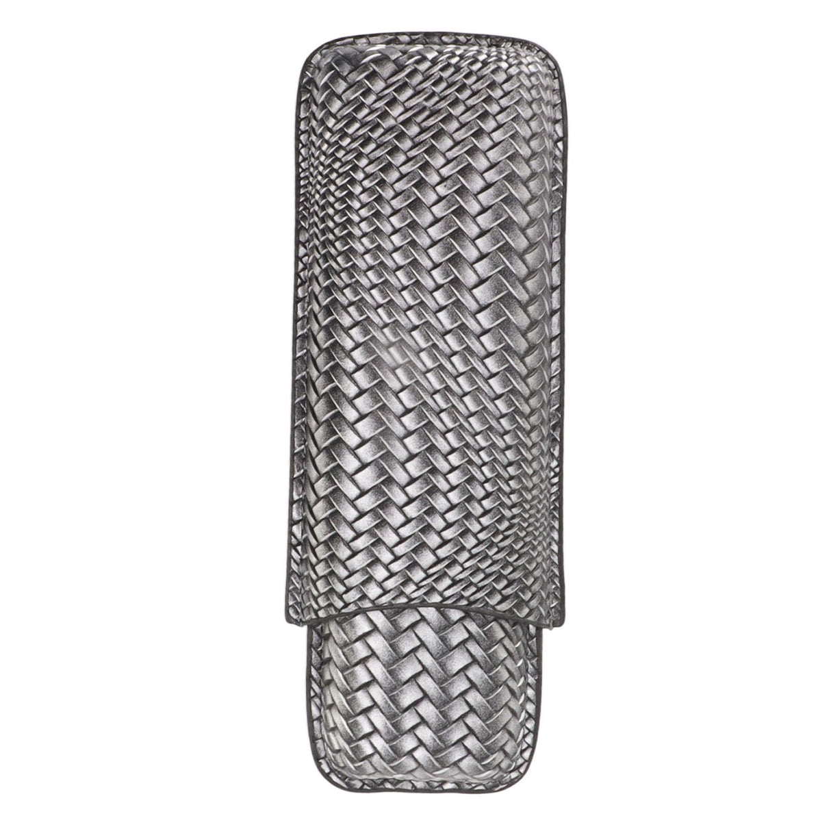 Cigar Case Holder Elegant Vintage Style Woven Pattern Leather Portable 2 Holder Cigar Case Silver