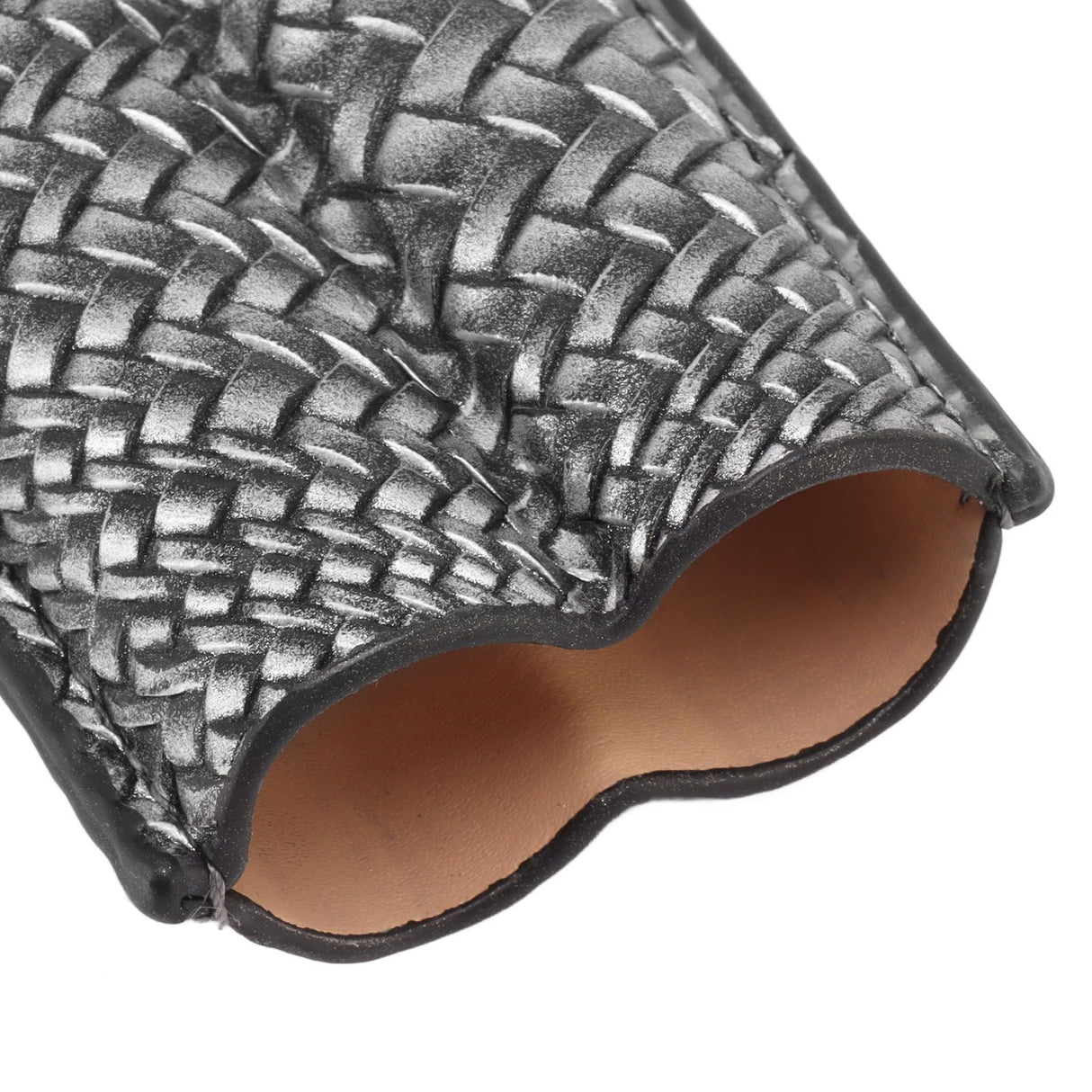 Cigar Case Holder Elegant Vintage Style Woven Pattern Leather Portable 2 Holder Cigar Case Silver