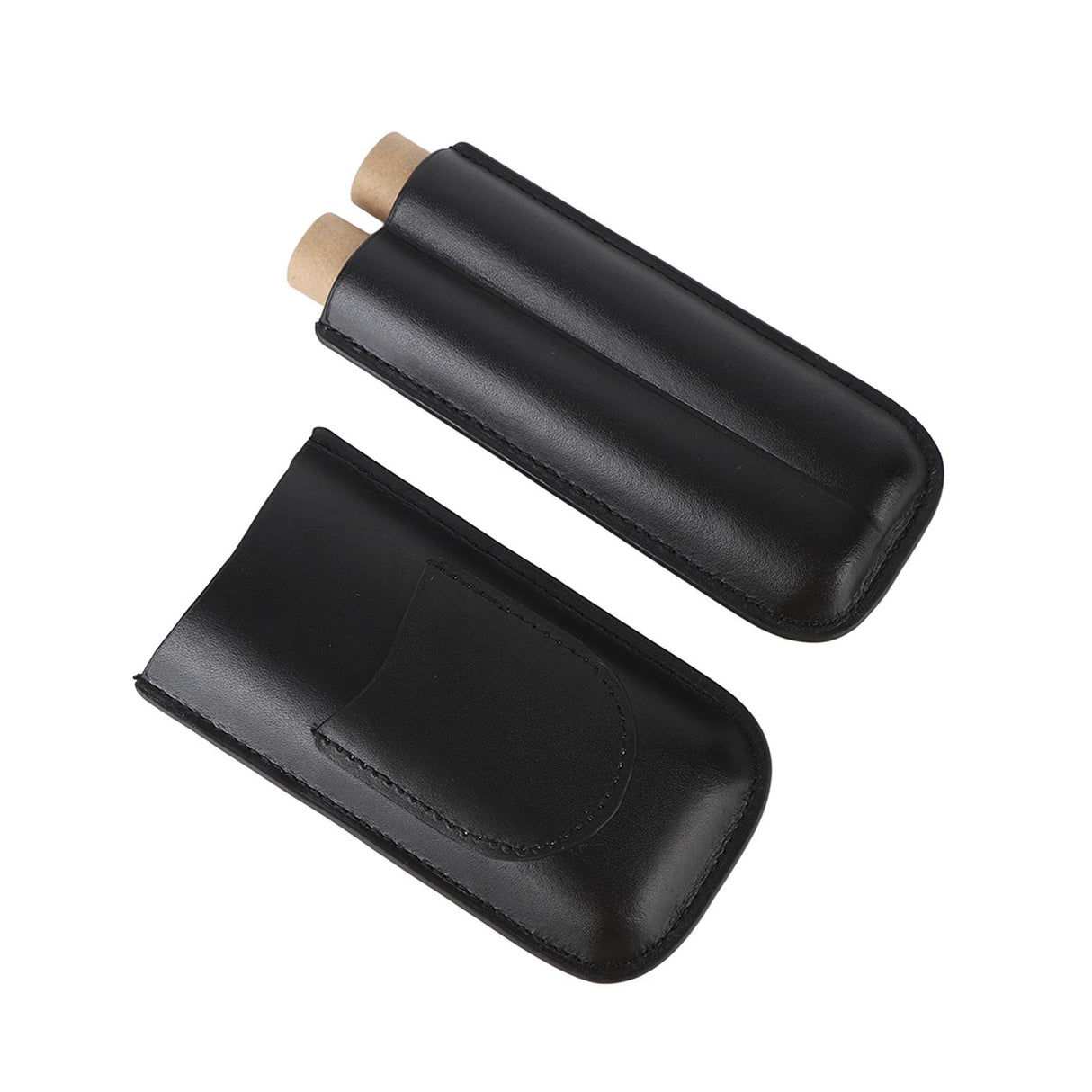 Portable Cigar Bag 2 Holder Leather Humidor Box Cigar Protection Moisturizing Storage Case Black