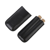 Portable Cigar Bag 2 Holder Leather Humidor Box Cigar Protection Moisturizing Storage Case Black - Rear View