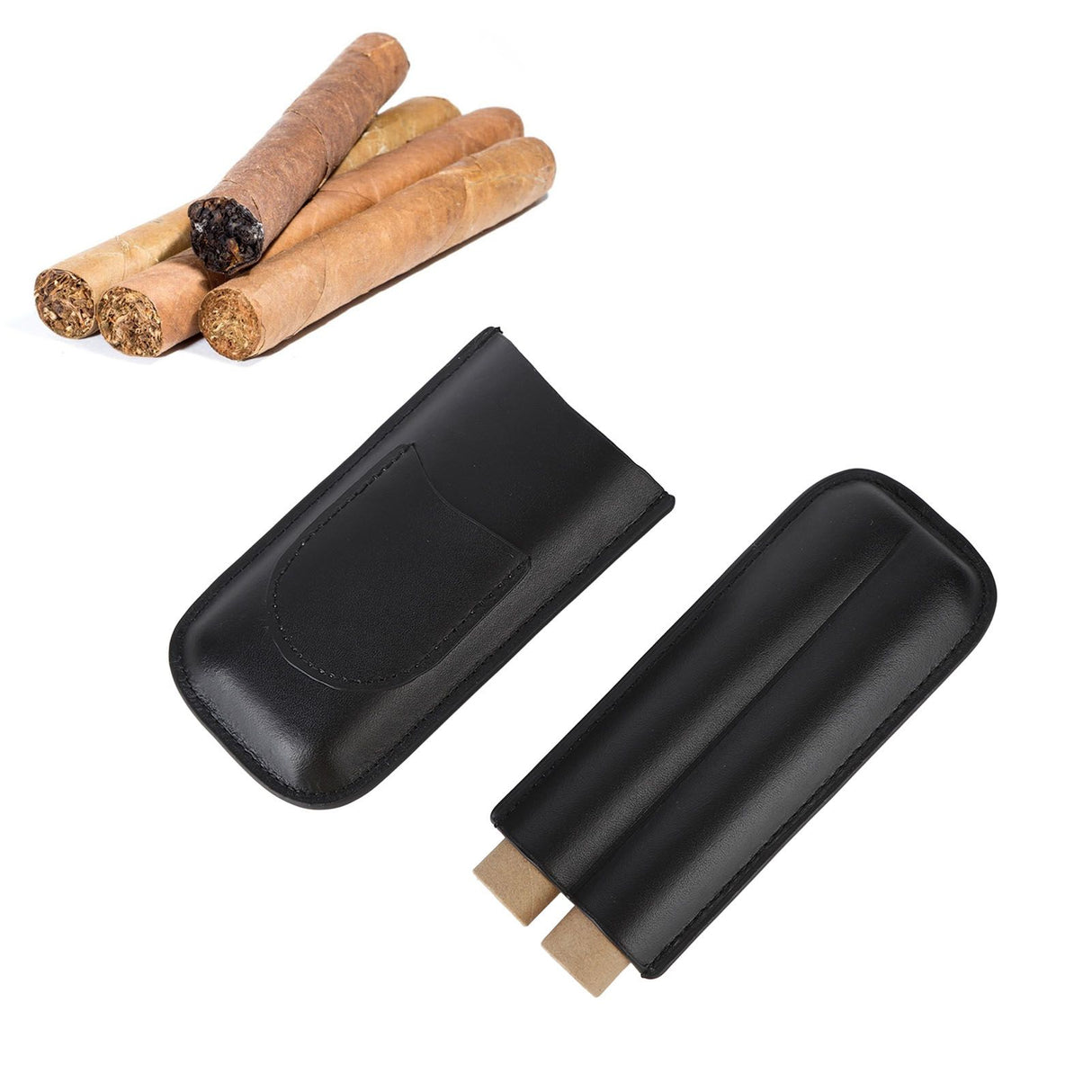 Portable Cigar Bag 2 Holder Leather Humidor Box Cigar Protection Moisturizing Storage Case Black