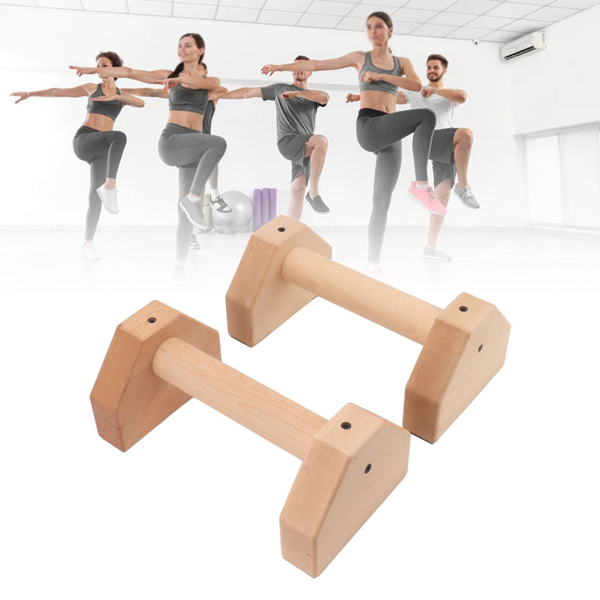 2pcs Wooden Push Up Handles Anti Slip Pushup Bar Handstand Parallettes Bars for Indoor Outdoor 30cm / 11.8in