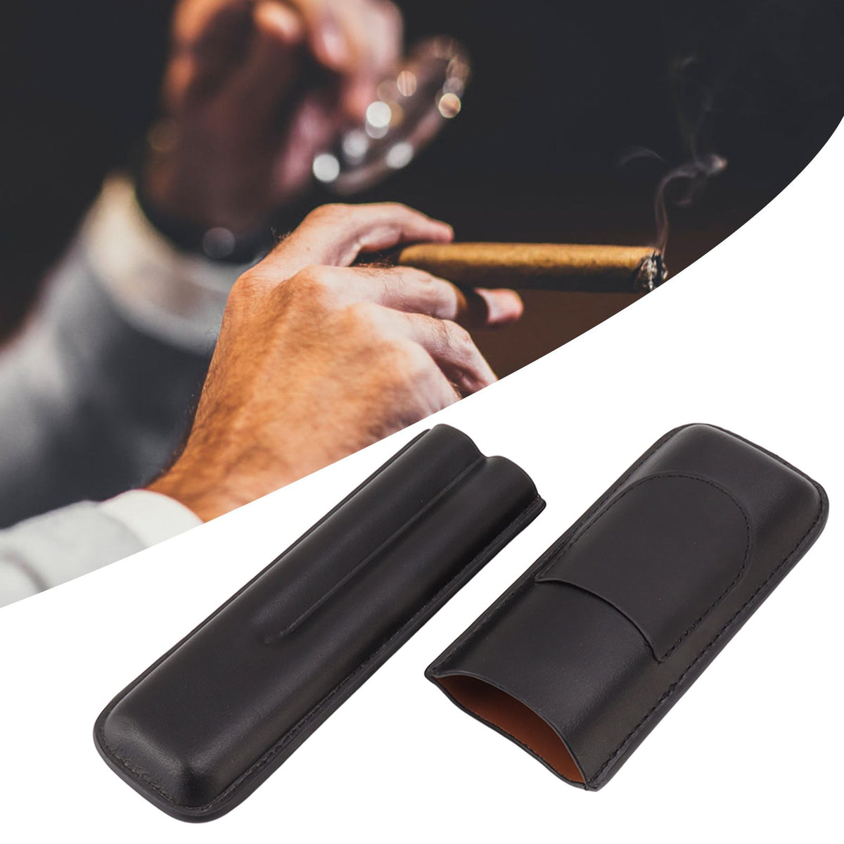 Cigar Case Elegant Vintage Hand Crafted Slim Portable 2 Fingers Cigar Holder for Travel Party Business Black