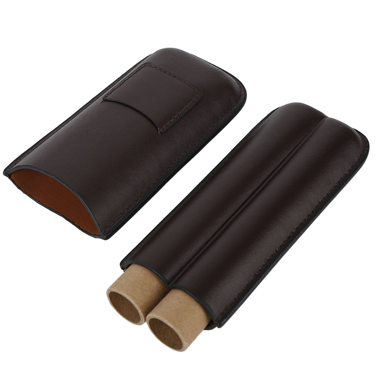 2 Finger Travel Cigar Holder Wearproof Portable Fashion Ventilate Leather Cigar Case with Cutter for Business