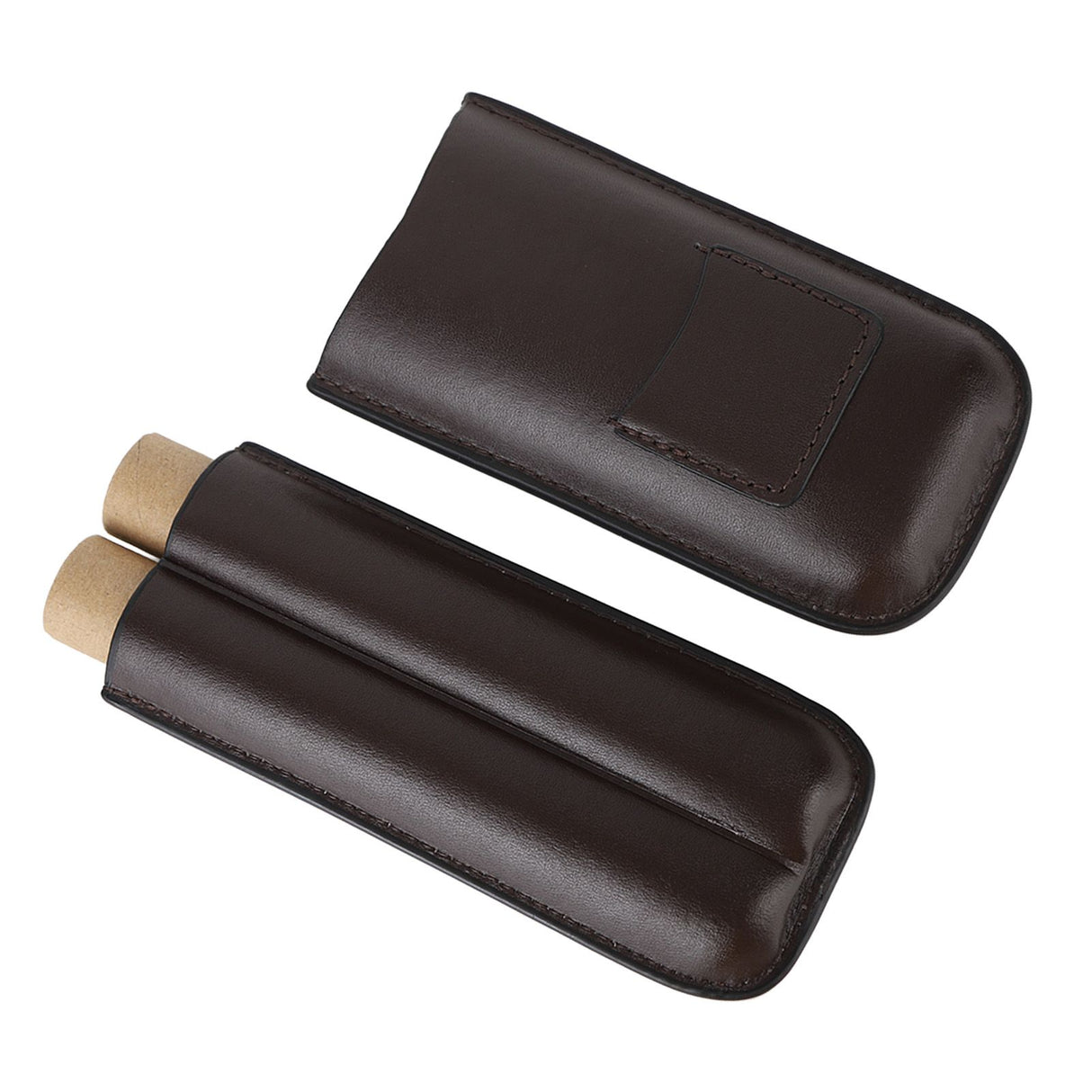2 Finger Travel Cigar Holder Wearproof Portable Fashion Ventilate Leather Cigar Case with Cutter for Business