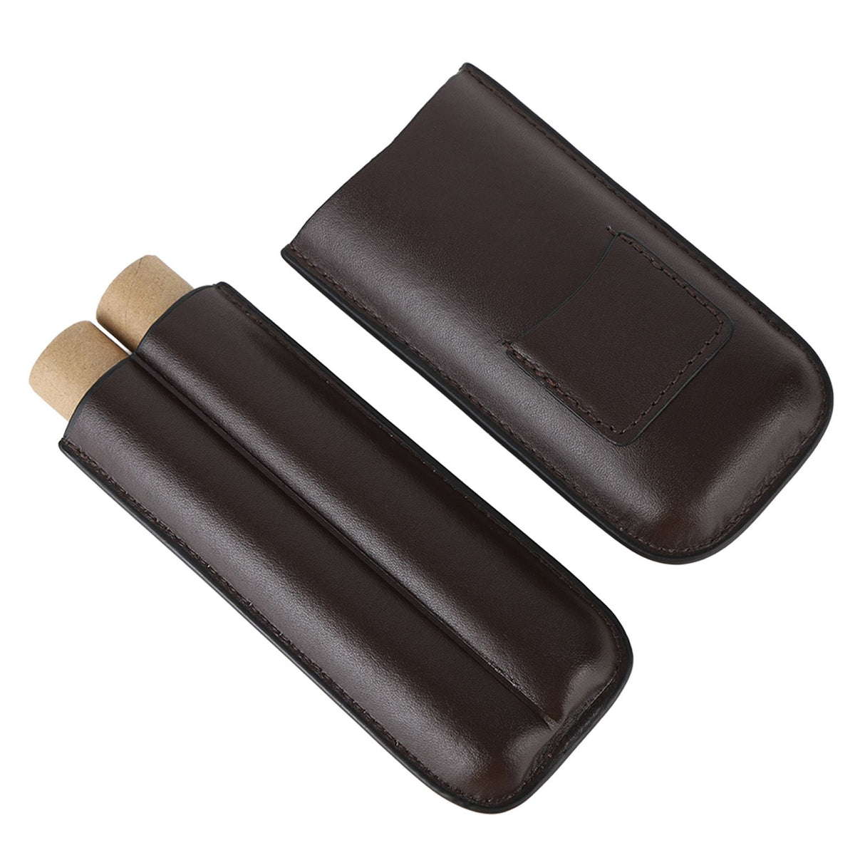 2 Finger Travel Cigar Holder Wearproof Portable Fashion Ventilate Leather Cigar Case with Cutter for Business