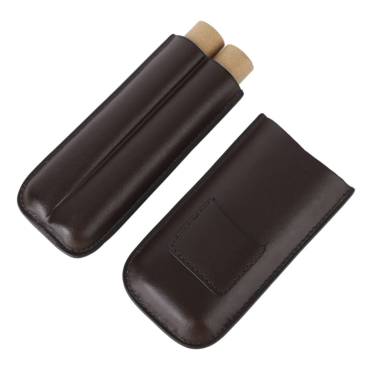 2 Finger Travel Cigar Holder Wearproof Portable Fashion Ventilate Leather Cigar Case with Cutter for Business