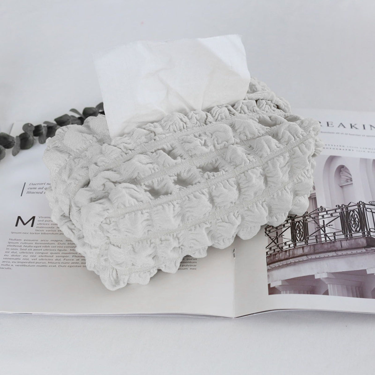 Tissue Box Cover Bag Polyester Cotton Bubble Yarn Decorative Tissue Bag Storage with Thick Canvas Lining Beige