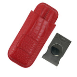 2 Finger Cigar Case Cigar Sleeve Portable Travel Cigar Holder Moisturizing Function With Cutter Red - Front View