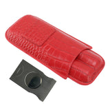 2 Finger Cigar Case Cigar Sleeve Portable Travel Cigar Holder Moisturizing Function With Cutter Red